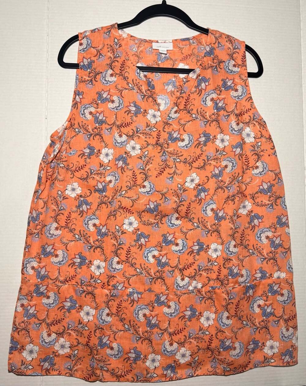 J.Jill Love Linen Tank Top Size M Orange Floral Sleeveless Blouse